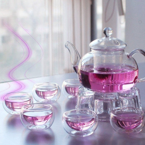 Teasets 10 Wholesale Sets Of Gongfu Chinese Ceremony Tea 6 Glass Cups With Infuser And Tealight Candle Pot Warmer