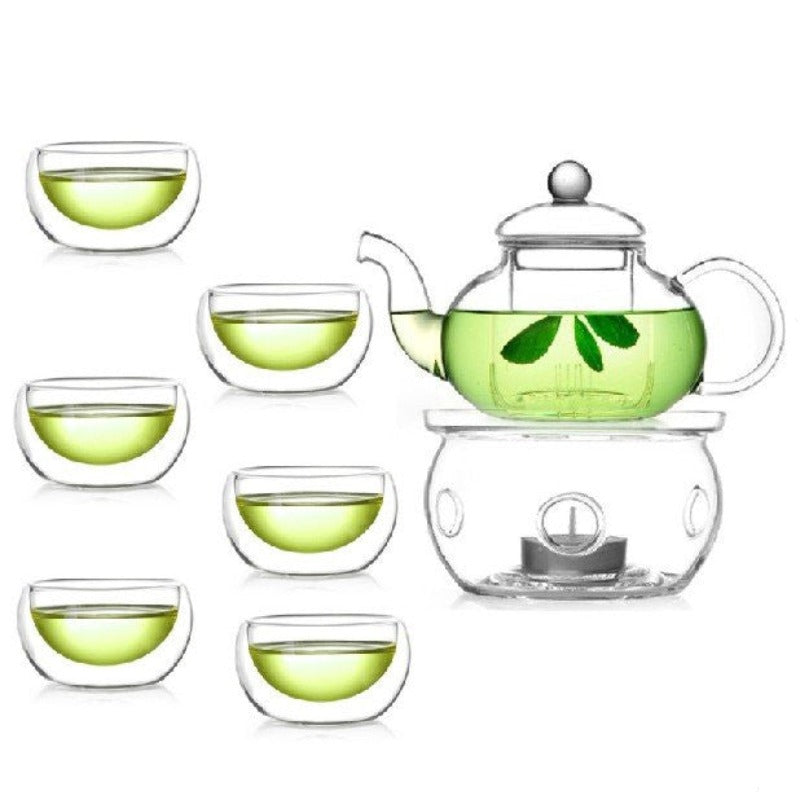 Teasets 10 Wholesale Sets Of Gongfu Chinese Ceremony Tea 6 Glass Cups With Infuser And Tealight Candle Pot Warmer