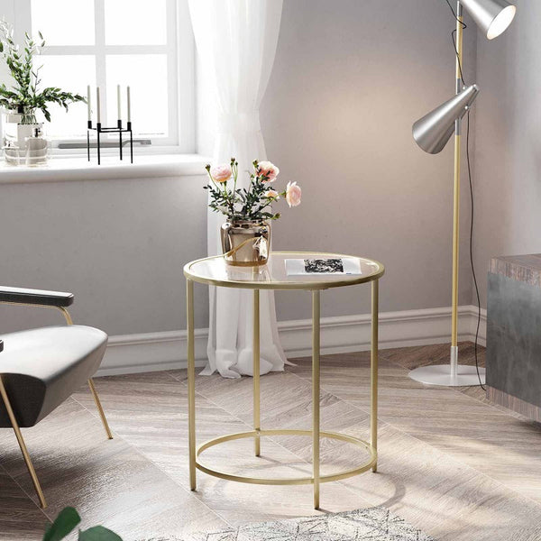 Side Tables Vasagle Round Side Table With Tempered Glass Top