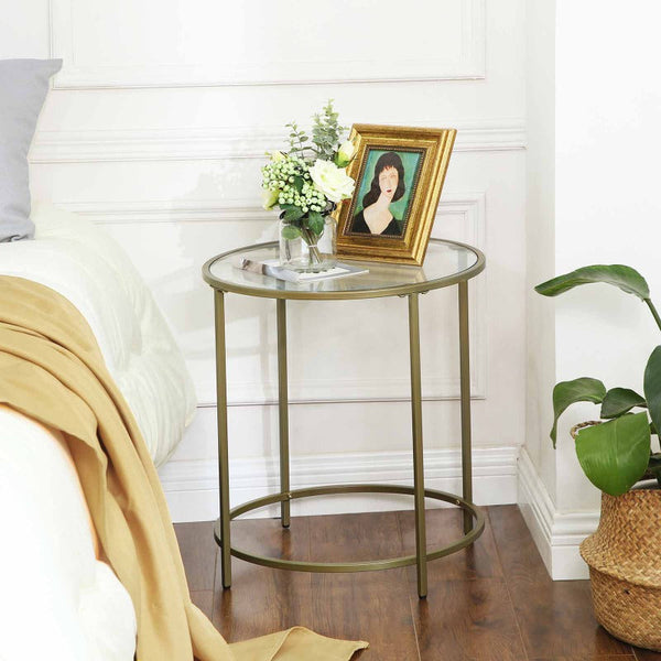 Side Tables Vasagle Round Side Table With Tempered Glass Top