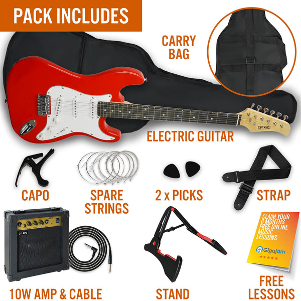 Electric Guitars 3Rd Avenue Electric Guitar Pack Red