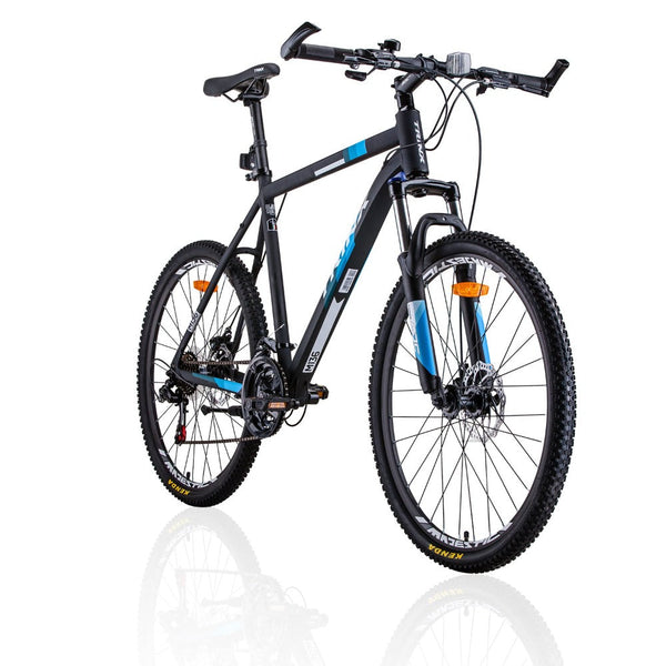 Trinx Mtb Mens Mountain Bike 26 Inch Shimano Gear 21-Speed [Colour: Matt Black White/Blue] [Size Of Frame: Inches]