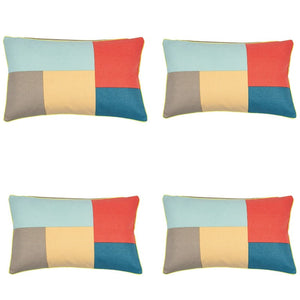 Cushion Covers Pack Of 4 Geo Beige Block Design Rectangle Cushion Cover 30Cm X 50Cm