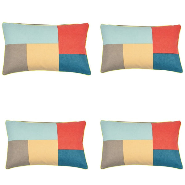 Cushion Covers Pack Of 4 Geo Beige Block Design Rectangle Cushion Cover 30Cm X 50Cm