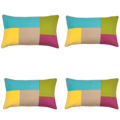 Cushion Covers Pack Of 4 Geo Turquoise Block Design 30X50cm Cushion Cover