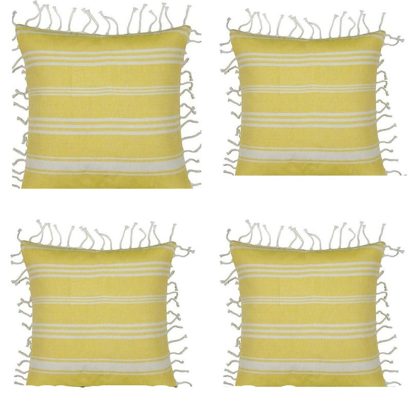 Cushion Covers En Pack Of 4 Fresh Yellow & White Striped Cushion Cover With Knotted Edging