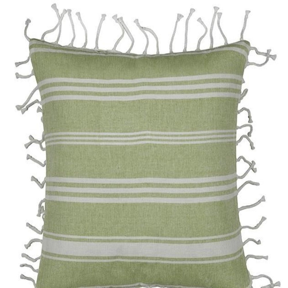 Cushion Covers Fresh Green & White Striped Cushion Cover With Knotted Edging