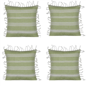 Cushion Covers Pack Of 4 Fresh Green & White Striped Cushion Cover With Knotted Edging