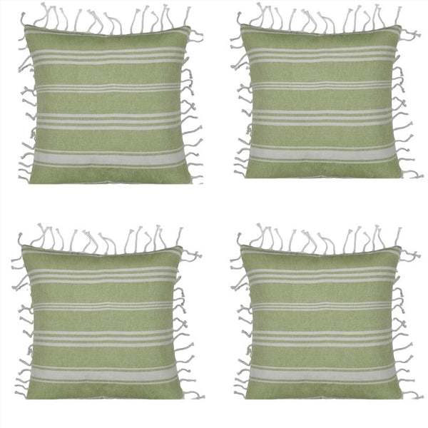 Cushion Covers Pack Of 4 Fresh Green & White Striped Cushion Cover With Knotted Edging