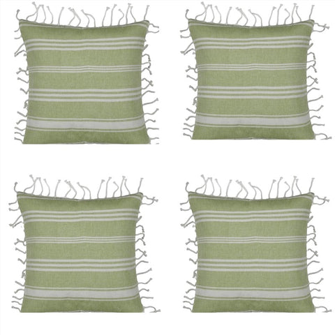 Cushion Covers Pack Of 4 Fresh Green & White Striped Cushion Cover With Knotted Edging