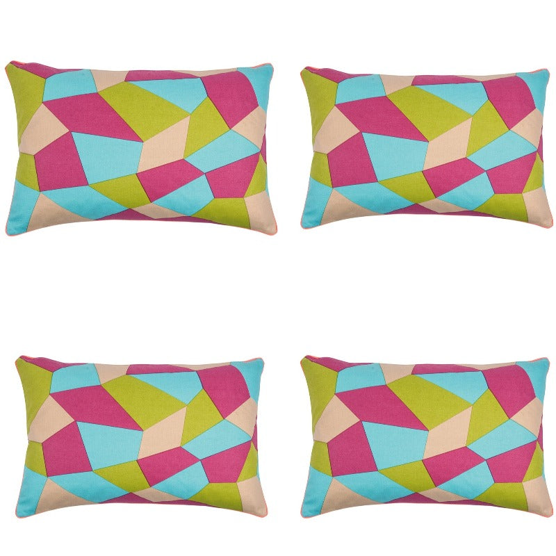 Cushion Covers Pack Of 4 Geo Green Geometric Design Rectangle 40X60cm