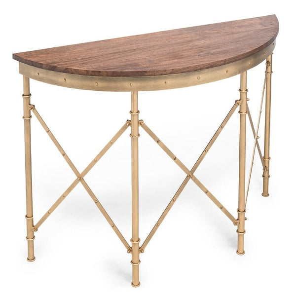 Tables Wooden Hallway Console Table Half Round Shape In French Brass Finish