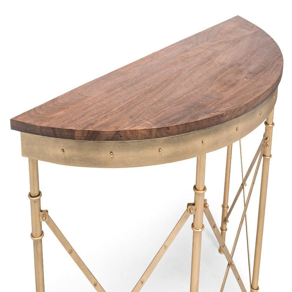 Tables Wooden Hallway Console Table Half Round Shape In French Brass Finish