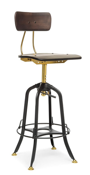 Benches Bar Stools Industrial Wooden Height Adjustable Swivel Bar Stool Chair With Back Gold Black