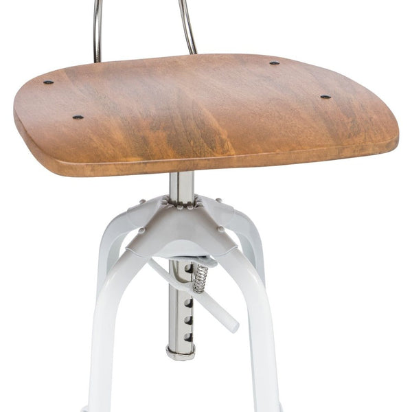 Hamptons Style White Bar Stool Chair Height Adjustable And Swivel With Natural Wood Top