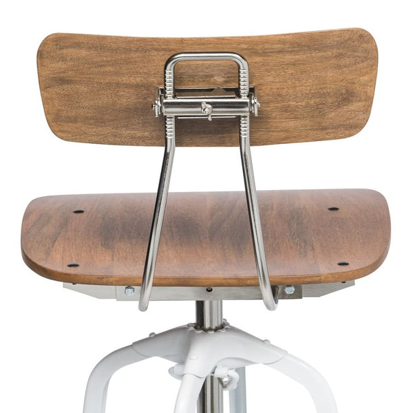 Hamptons Style White Bar Stool Chair Height Adjustable And Swivel With Natural Wood Top