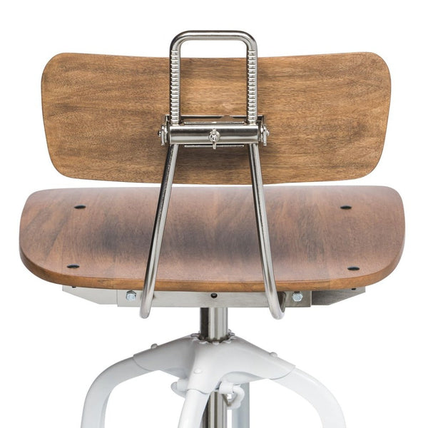 Hamptons Style White Bar Stool Chair Height Adjustable And Swivel With Natural Wood Top