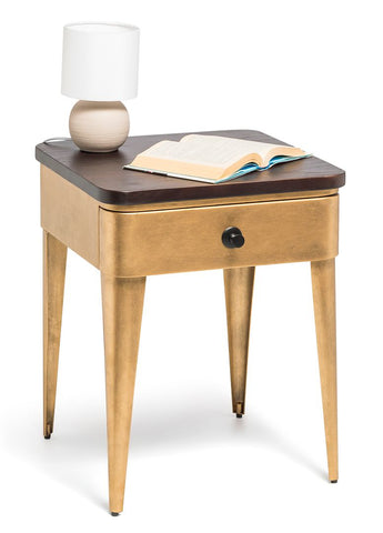 Bedside Tables Modern Bedside Table In Brass Finish With Storage Drawer And Wood Top