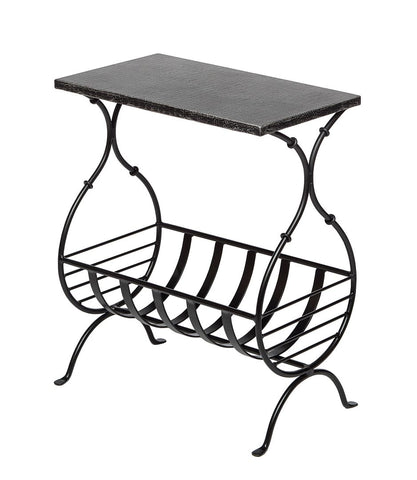 Side Tables Black Iron Side Table With Magazine Storage And Silver Finish Top