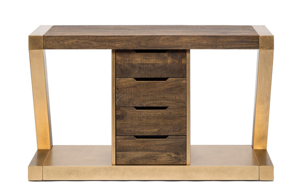 Hall Tables Contemporary Brass Wooden Z Shaped Hallway Console Table With Drawers