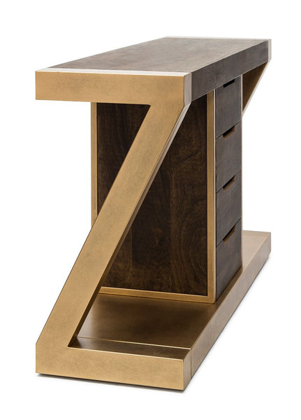 Hall Tables Contemporary Brass Wooden Z Shaped Hallway Console Table With Drawers