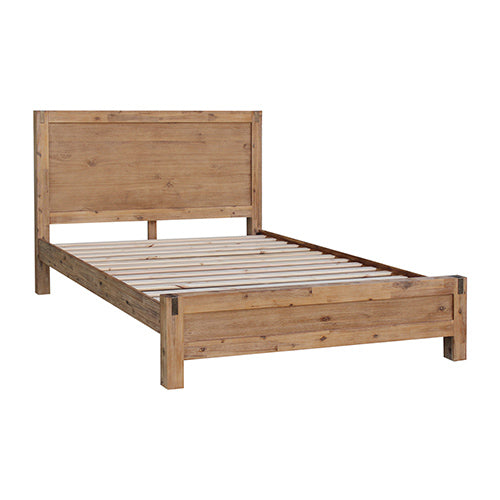 Single Bed Frames 4 Pieces Bedroom Suite In Solid Wood Veneered Acacia Construction Timber Slat Single Size Oak Colour Bed, Bedside Table & Tallboy