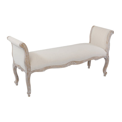 Benches Oak Wood Linen Fabric Beige White Washed Finish Bench Chair