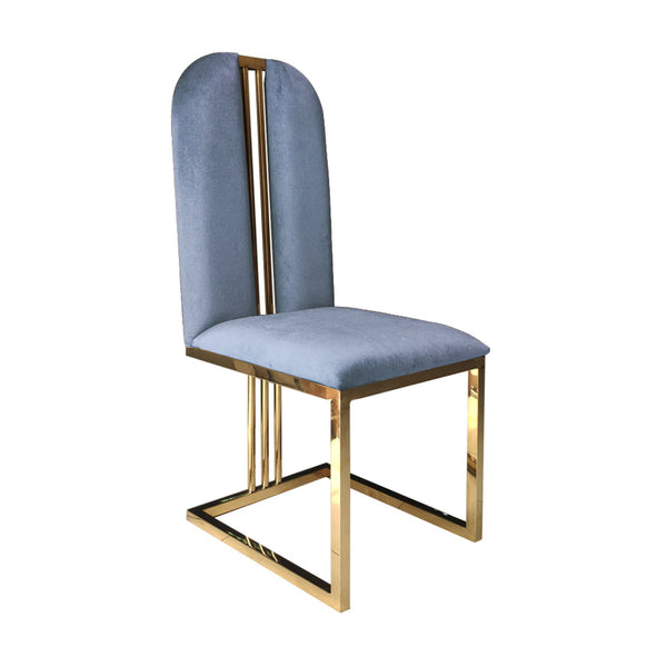 Dining Chairs 2X Dining Chair Stainless Gold Frame & Seat Blue Fabric