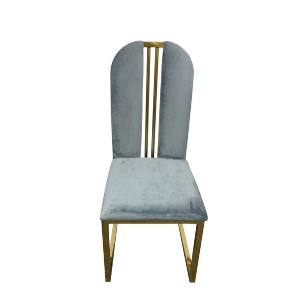 Dining Chairs 2X Dining Chair Stainless Gold Frame & Seat Blue Fabric