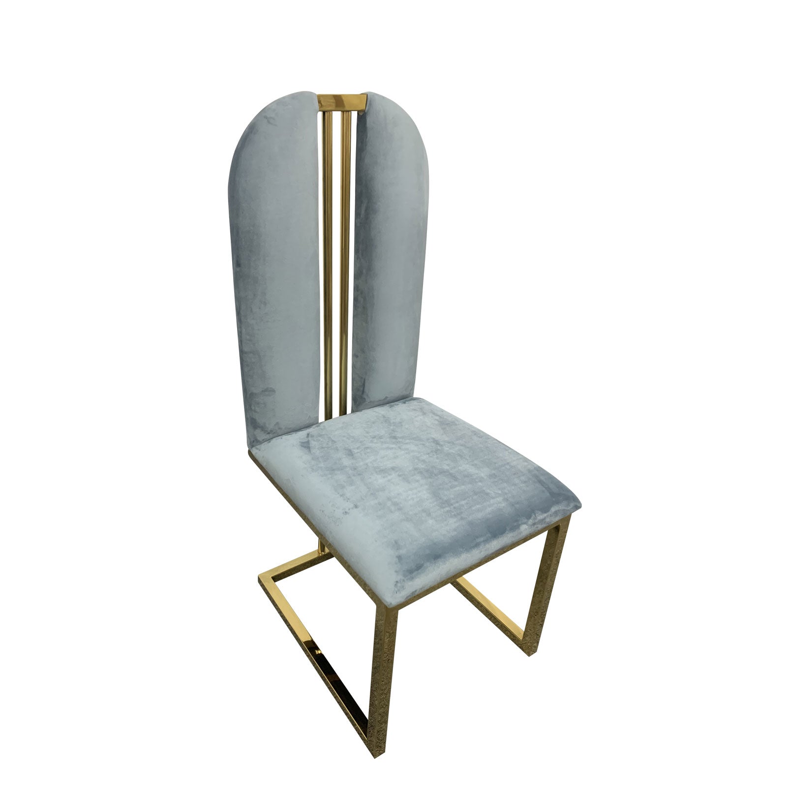 Dining Chairs 2X Dining Chair Stainless Gold Frame & Seat Blue Fabric