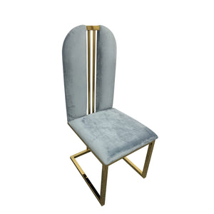 Dining Chairs 2X Dining Chair Stainless Gold Frame & Seat Blue Fabric