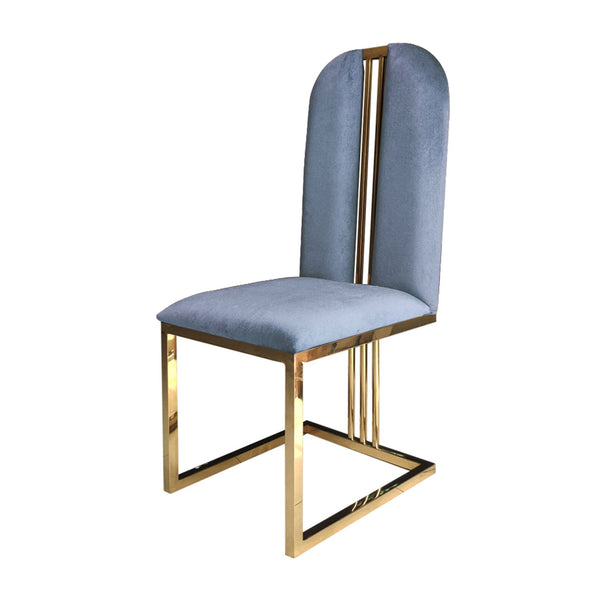 Dining Chairs 2X Dining Chair Stainless Gold Frame & Seat Blue Fabric