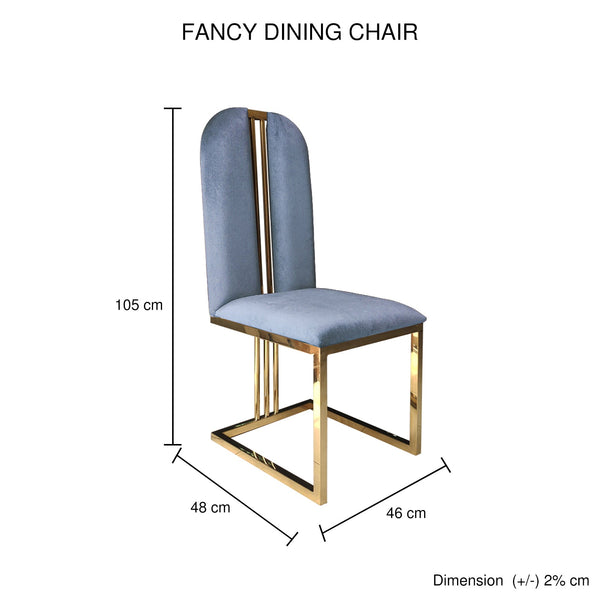 Dining Chairs 2X Dining Chair Stainless Gold Frame & Seat Blue Fabric