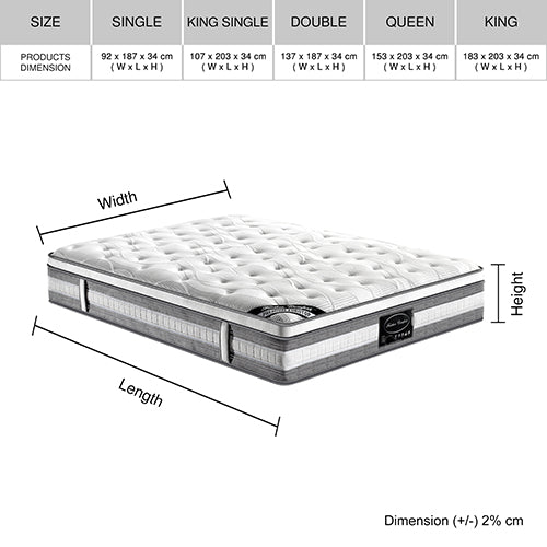 Mattresses Mattress Euro Top King Single Size Pocket Spring Coil With Knitted Fabric Medium Firm 34Cm Thick