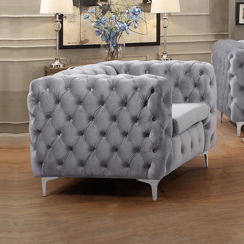 Sofas, Armchairs & Couches Single Seater Grey Sofa Classic Armchair Button Tufted In Velvet Fabric With Metal Legs