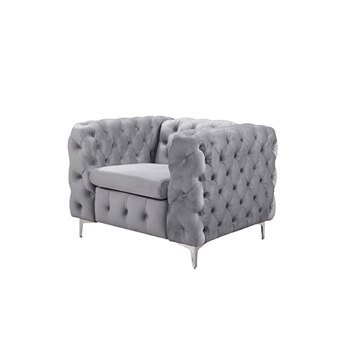 Sofas, Armchairs & Couches Single Seater Grey Sofa Classic Armchair Button Tufted In Velvet Fabric With Metal Legs