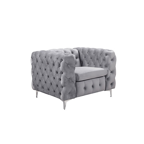 Sofas, Armchairs & Couches Single Seater Grey Sofa Classic Armchair Button Tufted In Velvet Fabric With Metal Legs