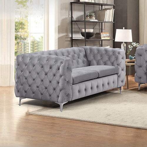 Sofas, Armchairs & Couches 2 Seater Sofa Classic Button Tufted Lounge In Grey Velvet Fabric With Metal Legs