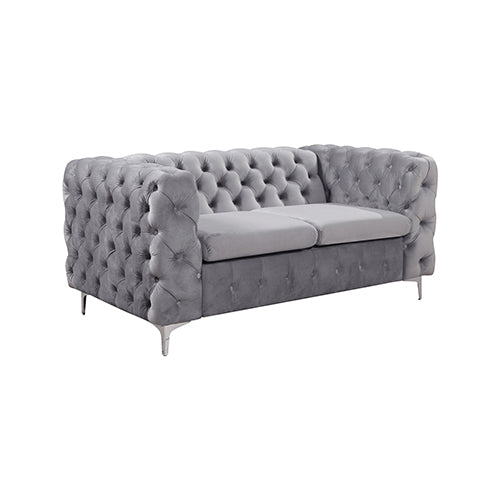 Sofas, Armchairs & Couches 2 Seater Sofa Classic Button Tufted Lounge In Grey Velvet Fabric With Metal Legs