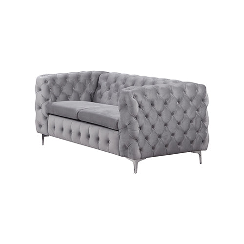 Sofas, Armchairs & Couches 2 Seater Sofa Classic Button Tufted Lounge In Grey Velvet Fabric With Metal Legs