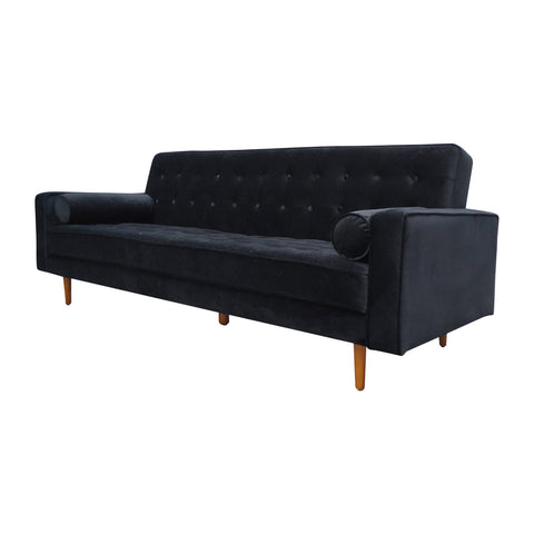 Sofa Bed 3 Seater Button Tufted Lounge Set For Living Room Couch In Velvet Black Colour