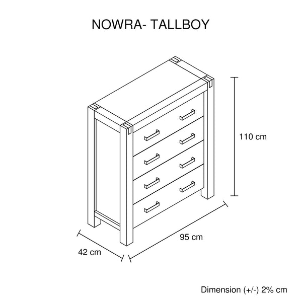 Dressers & Chests of Drawers Tallboy With 4 Storage Drawers Solid Wooden Assembled In Chocolate Colour