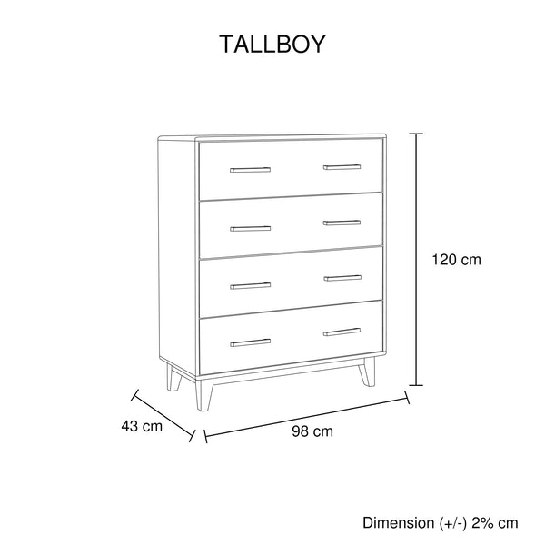 Dressers & Chests of Drawers Tallboy With 4 Storage Drawers In Wooden Light Brown Colour