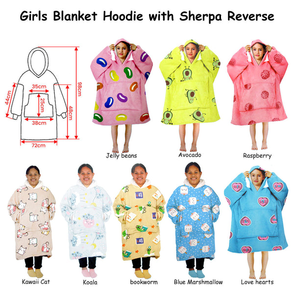 Girls Comfy Warm Blanket Hoodie With Sherpa Fleece Reverse Avocado