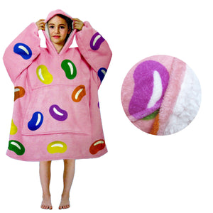 Blankets Girls Comfy Warm Blanket Hoodie With Sherpa Fleece Reverse Jelly Beans