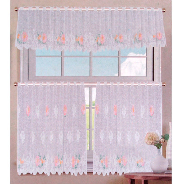 Curtains & Drapes 3 Pcs Cafe Gardenia Lace Curtain Set