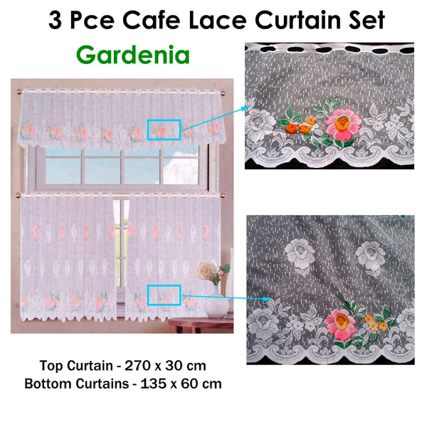 Curtains & Drapes 3 Pcs Cafe Gardenia Lace Curtain Set