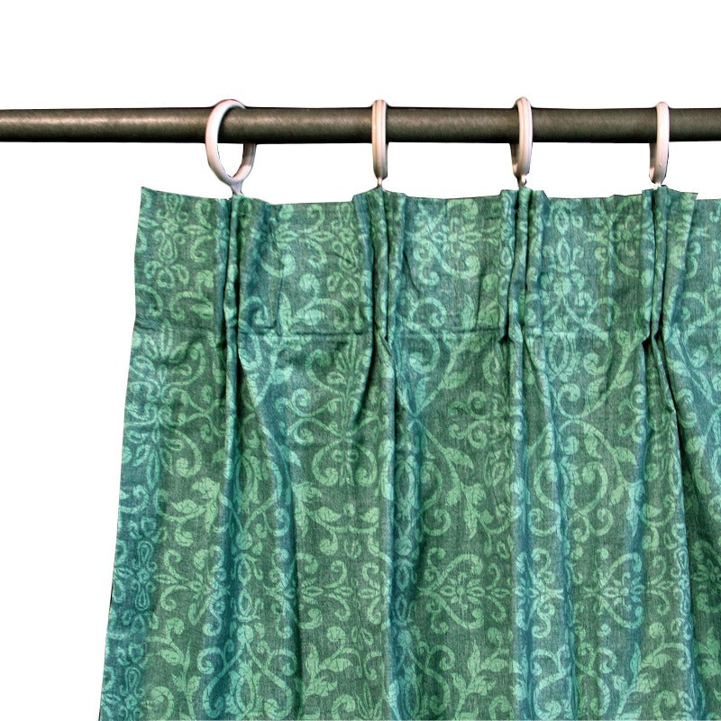 Pair Of Acrylic Coated Damask Green Tape Edge Curtains