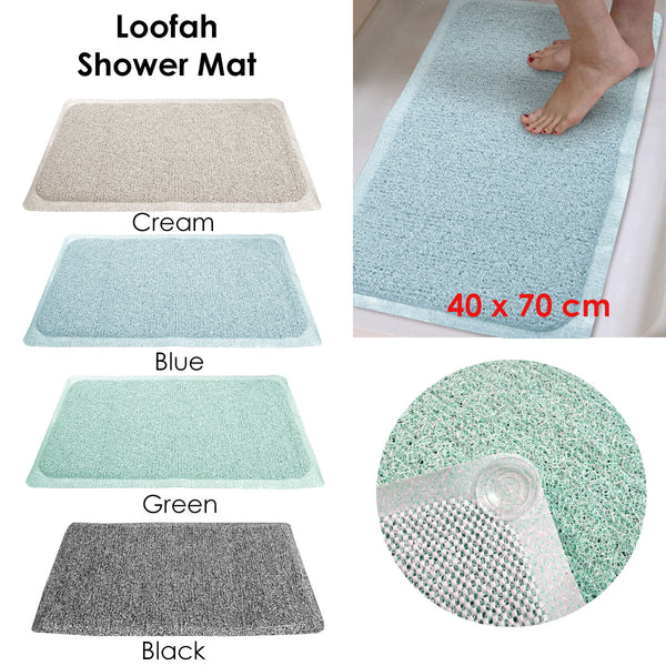 Non slip Appliqués & Mats Loofah Shower Mat Black