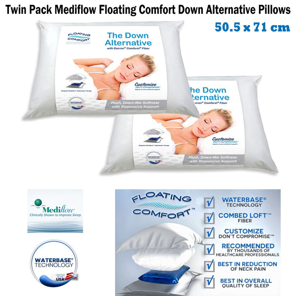 Pillows Mediflow Twin Pack Adjustable Floating Comfort Down Alternative Waterbase